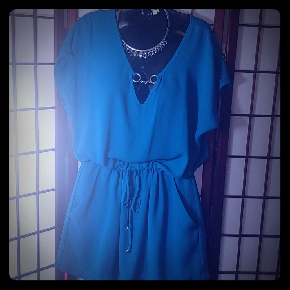 Turquoise Short Chiffon Dress w/pockets
